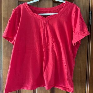 Coral Bay Top Blouse Women’s Petite XL Red 100% Cotton Short Sleeve Tee Shirt
